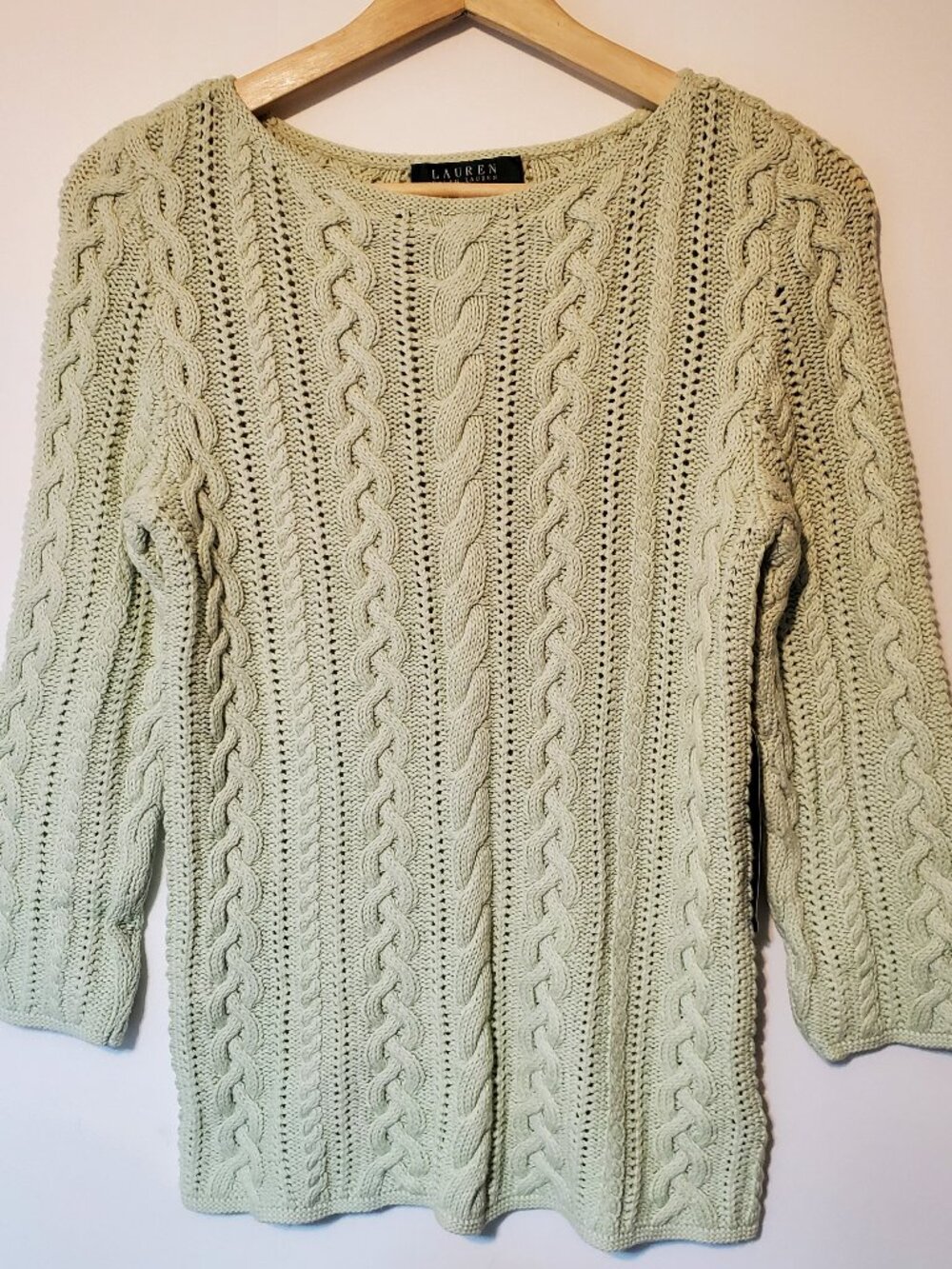 VTG Lauren Ralph Lauren Women’s M Cable Knit Sweater Green Cotton NWT
